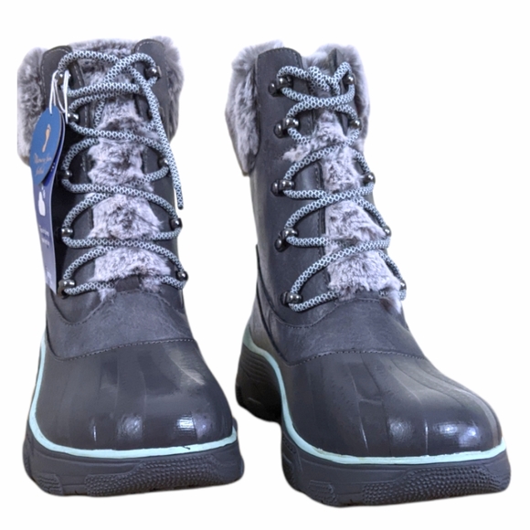 Jambu Women's Mayland Waterproof Grey Faux Fur Lace-Up Winter Duck Boots - Picture 5 of 12